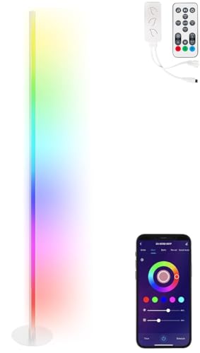 Luminea Home Control Standleuchte: WLAN-Steh-/Eck-Leuchte, RGB-IC-LEDs, 12 W, dimmbar, App, 155 cm, weiß (Ecklampe, LED Eck-Stehlampe, Wohnzimmerleuchten) von Luminea