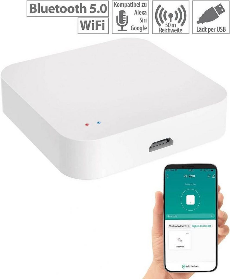 Luminea Home-Control WLAN-Steuerungsmodul RC-350.duo ZigBee WLAN Gateway Smart Home Zentrale App WiFi Mesh, für zum Steuern kompatibler Geräte, z.B. elektrische Türschließzylinder oder Heizkörper-Thermostate von Luminea Home-Control