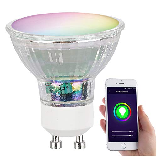 Luminea Home Control WLAN Lampe: WLAN-LED-Glas-Spot GU10 für Siri, Alexa, Google Assistant, RGB, CCT (LED Lampe Farbwechsel, LED GU10 RGBW, Wohnzimmerleuchten) von Luminea