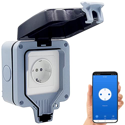 Luminea Home Control WLAN Außensteckdose: Outdoor-WLAN-Aufputzsteckdose, Sprachsteuerung, Verbrauchsmesser, App (Outdoor Steckdose, W-LAN Steckdose, Weihnachtsbaumbeleuchtung) von Luminea