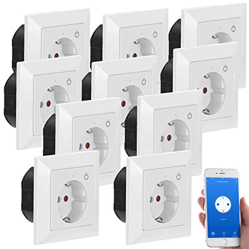 Luminea Home Control Unterputzsteckdose: WLAN-Unterputz-Steckdose mit App, für Siri, Alexa & GA, 10er Pack (Smart Home Steckdose, Smarthome-Steckdose Unterputz, Fernbedienungen) von Luminea