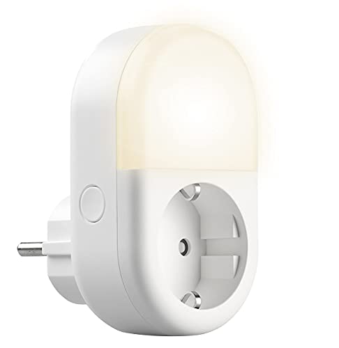 Luminea Home Control LED Licht mit Steckdose: WLAN-Steckdose mit smartem LED-Nachtlicht, App & Sprachsteuerung, 16 A (Nachtlicht Elesion, WLAN Steckdose dimmbar, Funkschalter) von Luminea