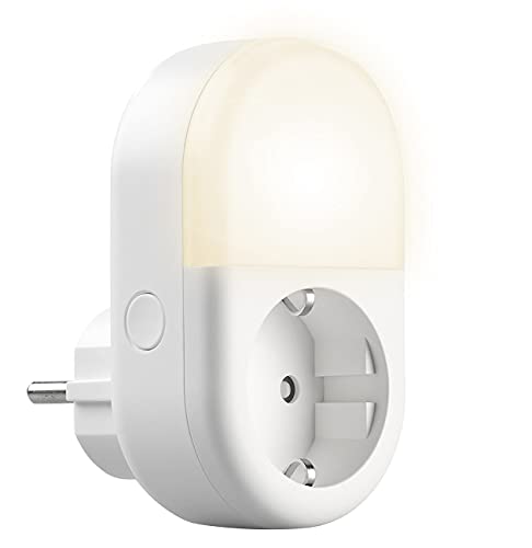Luminea Home Control LED Licht mit Steckdose: WLAN-Steckdose mit smartem LED-Nachtlicht, App & Sprachsteuerung, 16 A (Nachtlicht Steckdose Zeitschaltuhr, Nachtlicht mit Timerfunktion, fernsteuerbar) von Luminea