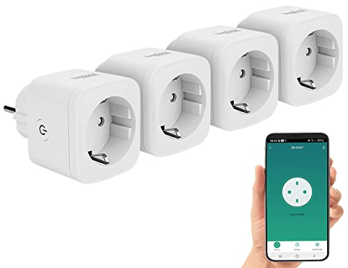 Luminea Home Control Smart Plug: 4er-Set WLAN-Steckdosen, Apple-HomeKit-zertifiziert, Sprachsteuerung (Steckdose Alexa, WLAN-Steckdose App, Tischsteckdose) von Luminea