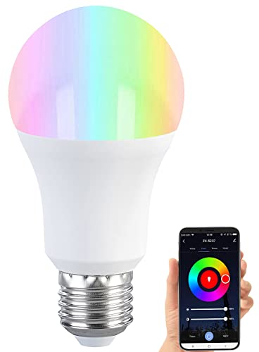 Luminea Home Control ZigBee LEDs RGBW: LED-Lampe E27, RGB-CCT, 9W (ersetzt 75W), 806 Lumen, ZigBee-kompatibel (ZigBee Leuchtmittel E27, Deckenlampe E27 Schlafzimmer, Tageslichtlampe) von Luminea