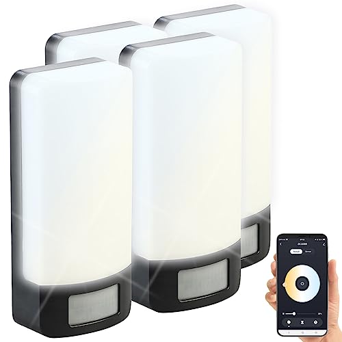 Luminea Home Control Smarte WLAN-Außenleuchte: 4er-Set CCT-LED-Außen-Wandleuchten, PIR-Sensor, 10 W, 850lm, IP44, App (Außenleuchte PIR-Bewegungssensor, Außenbeleuchtung Wand, Bewegungsmelder) von Luminea