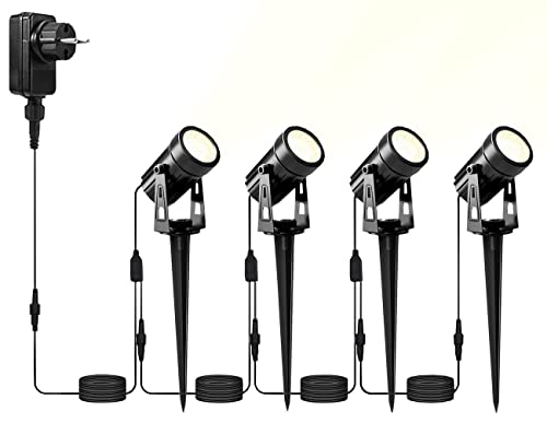 Luminea Gartenstrahler: 4er-Set Aluminium-Gartenspots mit COB-LEDs und Erdspieß, 850 lm, 12 W (Gartenbeleuchtung LED, Lampen Erdspieß, Gartenleuchte Standleuchte) von Luminea
