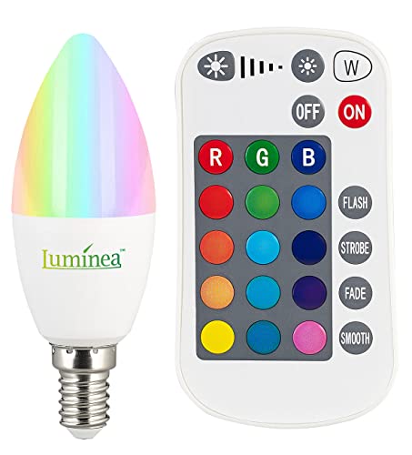 Luminea E14 RGB: LED-Kerze E14, RGBW, 4,8 W (ersetzt 40 W), 470 Lumen, dimmbar (E14 RGB LED, LED-Kerzen E14 RGBW-Lichter, Glühbirnen) von Luminea