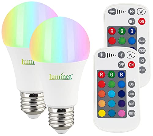 Luminea RGB-LED E27: 2er-Set LED-Lampen E27, RGBW, 8 W (ersetzt 75 W), 806 Lumen, dimmbar (farbige LED-Glühbirne E27, LED-Glühbirne E27 Farbwechsel, Deckenleuchte) von Luminea
