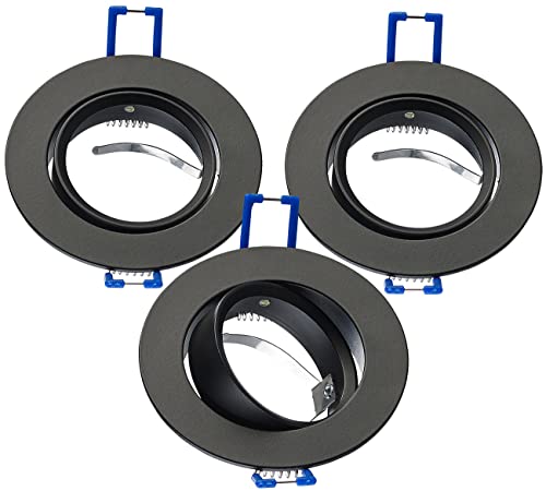 Luminea Einbauleuchten-Fassung: 3er-Set Alu-Einbaustrahler-Rahmen, Abstrahlwinkel einstellbar, schwarz (Deckeneinbauleuchte-Rahmen, Lampensockel, Deckenleuchte) von Luminea