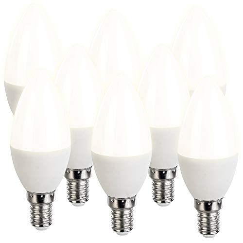 Luminea Kerzenbirnen: 8er-Set LED-Kerzen, warmweiß, 470 Lumen, E14, G, 6 Watt (LED-Leuchtmittel Kerzen E14, LED Leuchtmittel E14 Kerzenbirne, Deckenleuchte) von Luminea