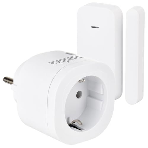 Luminea Fensterkontaktschalter: Funk-Steckdose mit Tür- & Fenstersensor für automatisierte Szenarien (Funk Abluftsteuerung, Fensterschalter, Dunstabzugshaube) von Luminea