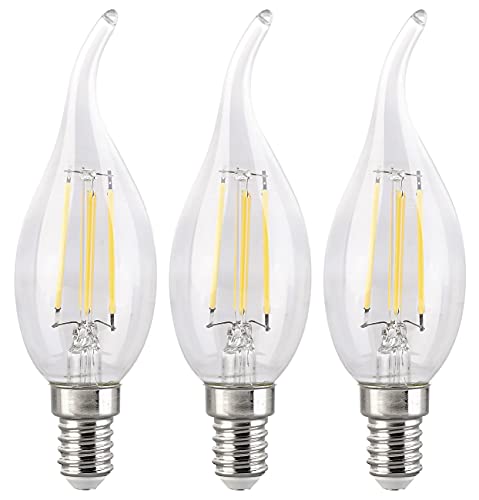 Luminea LED-Beleuchtung E14: 3er-Set LED-Filament-Kerze E14, 4W (ersetzt 40W), 470lm warmweiß, Ba35 (Filament-Lampen für E14-Fassung, LED-Leuchtmittel E14 warmweiss, Vintage) von Luminea