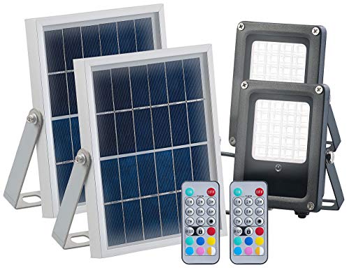 Luminea Flutlicht Solar: 2er-Set Solar-LED-Fluter für außen, RGBW, 10 Watt, mit Fernbedienung (Flutlicht mit Fernbedienung, Solarlampe mit, Zeitschaltuhr mit Dämmerungsschalter) von Luminea