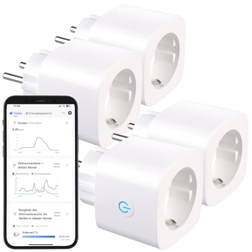 Luminea Home Control Alexa Steckdosen Set: 4er-Set 2in1-WLAN-Steckdose, bidirektionale Strom-Messung, 16 A, App (WiFi Steckdose Smart Life, Stromzähler Balkonkraftwerk) von Luminea