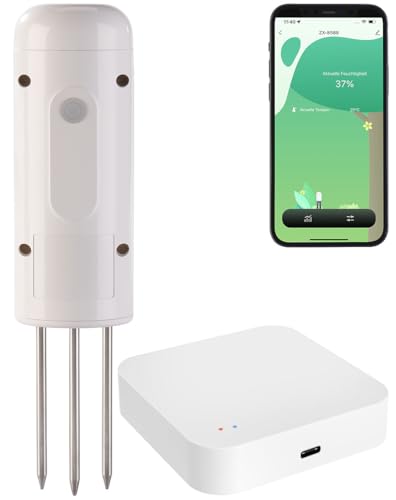 Luminea Home Control Temperatursensor TUYA: Smarter,ZigBee-Boden-Feuchtigkeits-&Temperatursensor & Zigbee Gateway (Temperatur-Feuchtigkeitssensoren, Pflanzenmonitore, Feuchtigkeitssensor Pflanzen) von Luminea