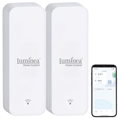 Luminea Home Control Temperatursensor: 2er-Set Temperatur- & Feuchtigkeits-Sensoren mit Bluetooth und App (Luftfeuchte, Thermometer Hygrometer Funk, Feuchtigkeitsmesser) von Luminea