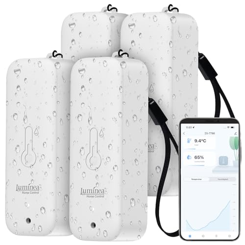 Luminea Home Control Hygrometer Digital innen: 4er-Set Thermometer & Hygrometer mit Bluetooth & App, wetterfest, IP65 (Thermometer Digitale innen, Digitales mit Bluetooth, Messgerät) von Luminea