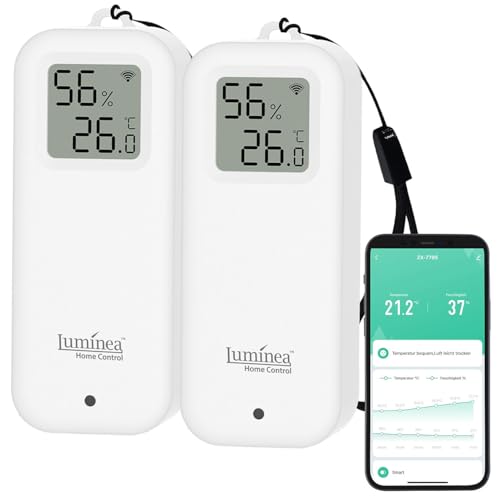 Luminea Home Control WiFi Thermometer außen: 2er-Set WLAN-Temperatur- und Luftfeuchtigkeitssensor mit Display, App (Thermometer Digitale innen außen, Digitale Hygrometer mit WLAN, Entfeuchter) von Luminea