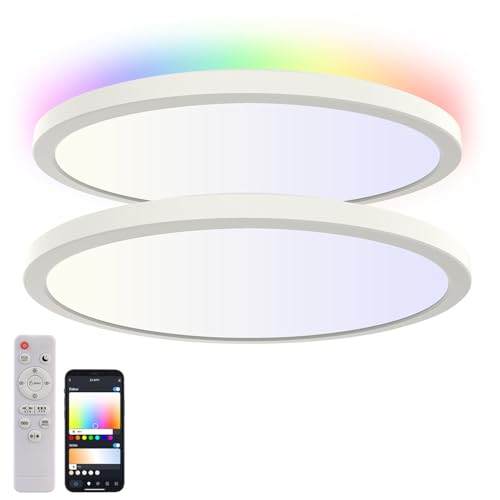 Luminea Home Control LED-Deckenlampe Panel: 2er-Set Super Slim WLAN-CCT-LED-Deckenlampen, Memory-Funktion, App (LED-Deckenleuchte kaltweiß, Deckenlampe Flur) von Luminea