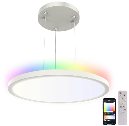 Luminea Home Control LED Deckenlampe kaltweiß: Super Slim WLAN-CCT-LED-Deckenlampe, 24 Watt, App, Hängehalterung (LED Deckenlampe mit Fernbedienung, LED Deckenlampe dimmbar rund) von Luminea