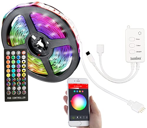 Luminea Home Control LED Strip: WLAN-RGB-LED-Streifen mit Sound-Steuerung, App, Sprachsteuerung, 5 m (Glasbodenbeleuchtung, LEDband, Schrankbeleuchtung) von Luminea