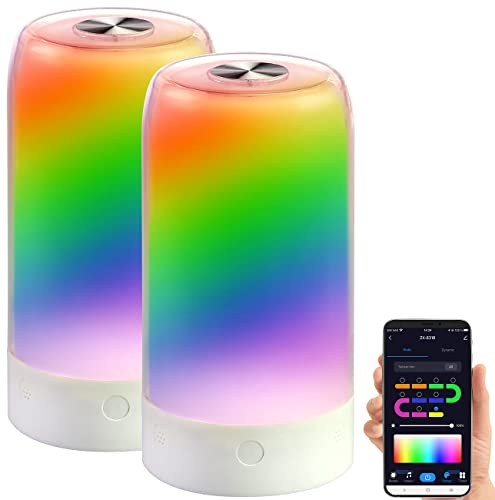 Luminea Home Control LED-Schreibtisch-Lampe: 2er-Set smarte Stimmungsleuchten mit RGB-IC-LEDs, 15 Modi, WLAN, weiß (Nachttischlampen Touch, Beistelllampe, Kabellose Stehlampe) von Luminea