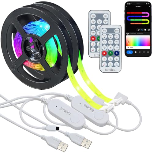 Luminea Home Control LED Stripes: 2er-Set USB-RGB-IC-LED-Streifen, Bluetooth, App, Fernbedienung, 2 m (Bänder, Stripes RGB, Glaskantenbeleuchtung) von Luminea