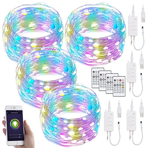 Luminea Home Control 4er RGB-LED-Lichterdraht mit Musik-Steueurung, WLAN und App, USB, 10 m von Luminea