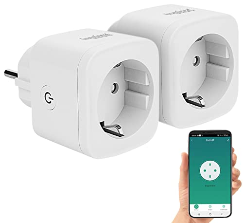Luminea Home Control Schaltsteckdosen: 2er-Set WLAN-Steckdosen, Apple-HomeKit-zertifiziert, Sprachsteuerung (WLAN Steckdose Fernbedienung, WLAN Steckdose programmierbar, Tischsteckdose) von Luminea