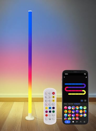 Luminea Home Control Lichtsäule: Smarte WLAN-Standleuchte mit RGB-IC-LEDs, App, 10 W, 150 cm (LED Säule, Leuchtsäule, Wohnzimmerleuchten) von Luminea