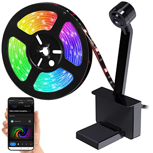 Luminea Home Control TV Backlight: TV-Hintergrundbeleuchtung mit Kamera, RGB-IC-LEDs, WLAN, App, 55–65" (Fernseh Hintergrundbeleuchtung, TV Hintergrundbeleuchtung 55 Zoll, Hintergrundbeleuchtungen) von Luminea