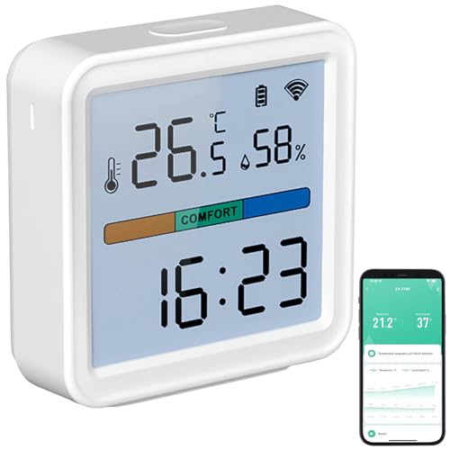Luminea Home Control WiFi Thermometer: WLAN-Temperatur-und Luftfeuchtigkeitssensor, Datenlogger für 12 Monate (Thermometer Elesion, WLAN Alexa, Luftbefeuchter) von Luminea