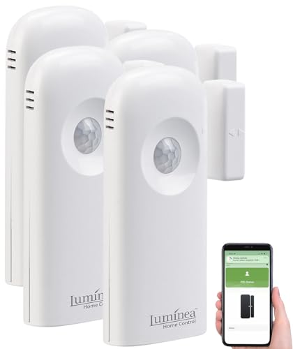 Luminea Home Control Tür-Alarm WiFi: 4er-Set 2in1-WLAN-Tür-/Fenstersensoren und PIR-Sensoren, mit App (Bewegung Melder innen Batterie, Bewegungs-Sensor, Überwachungssystem Funk) von Luminea