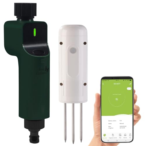 Luminea Home Control TUYA-Temperatursensor: ZigBee-Bewässerungscomputer + Boden-Feuchtigkeits- & Temperatursensor (Bewässerungssteuerung ZigBee, Temperatur-Feuchtigkeitsdetektor, Gartenschlauch) von Luminea