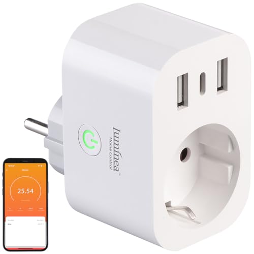 Luminea Home Control Alexa Smart Steckdose: WLAN-Steckdose mit Energiekostenmesser, 1 x USB-C 20W, 2 x USB-A, 16A (WLAN & Stromverbrauch, mit Messfunktion, Bedienungsanleitung) von Luminea