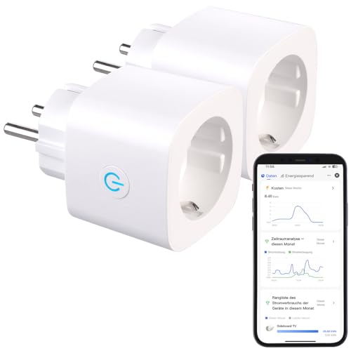 Luminea Home Control WLAN Steckdosen TUYA: 2er-Set 2in1-WLAN-Steckdose, bidirektionale Strom-Messung, 16 A, App (Stromzähler Steckdose Solar, Alexa Steckdosen Smart Plugs) von Luminea
