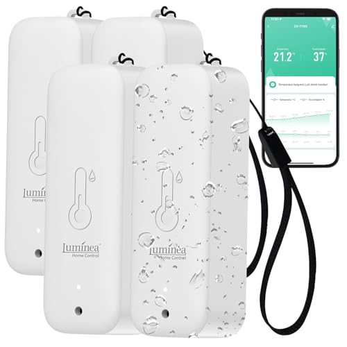 Luminea Home Control Thermometer: 4er-Set WLAN-Außen- und Innen-Temperatur- und Luftfeuchtigkeitssensor (Thermometer Hygrometer WLAN, Funk innen außen, Wetterstation) von Luminea