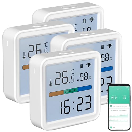 Luminea Home Control Hygrometer WLAN: 4er-Set WLAN-Temperatur-und Luftfeuchtigkeitssensor, Datenlogger (Thermometer Apps, Smart-Home-Thermometer, Luftbefeuchter für Heizung) von Luminea
