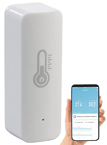 Luminea Home Control Elesion Temperatursensor: WLAN-Temperatur- & Luftfeuchtigkeits-Sensor mit App & Sprachsteuerung (Elesion Thermometer, Luftfeuchtigkeitssensor, Raumentfeuchter) von Luminea