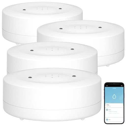 Luminea Home Control Wassermelder WiFi: 4er-Set WLAN-Wassermelder, lauter Alarm, App-Benachrichtigung weltweit (Wassermelderalarm, Wasserwarner WLAN, Waschmaschine) von Luminea