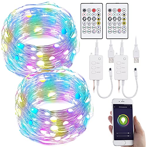 Luminea Home Control Lichterkette RGB LED: 2er RGB-LED-Lichterdraht mit Musik-Steueurung, WLAN und App, USB, 5 m (WiFi-Lichterkette, Lichtschlauch) von Luminea