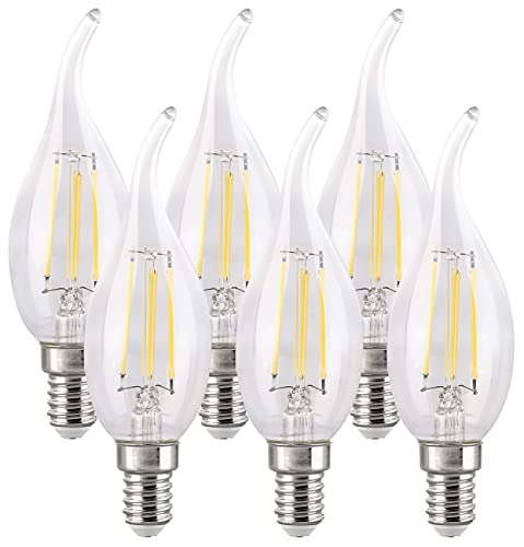 Luminea Kerzenlampe: 6er-Set LED-Filament-Kerzen E14, 4 W (ersetzt 40 W), 470 lm, warmweiß (Filament Lampen E14, Filament-Lampen mit E14-Sockel, Deckenlampe) von Luminea