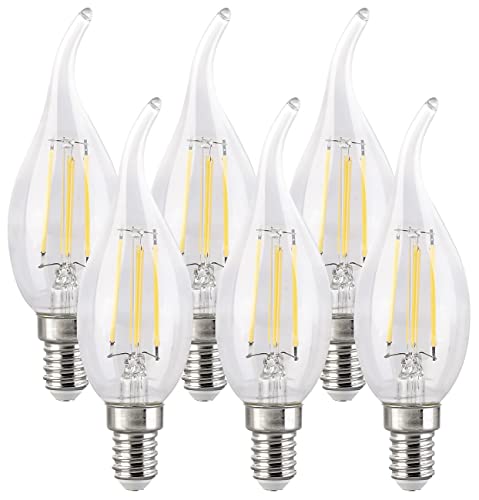 Luminea LED-Kerzenlampen E14: 6er-Set LED-Filament-Kerzen E14, 4 W (ersetzt 40 W), 470 lm, warmweiß (Filament-Lampe mit E14-Sockel, LED-Filament-Kerze als Beleuchtung, Deckenlampe) von Luminea