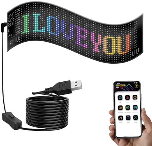 Luminea LED Anzeige: Programmierbare LED-Anzeigetafel, 35 x 10 x 0,2 cm, flexibel, App, USB (Lauflicht, Laufband, Digitale Wanduhr) von Luminea