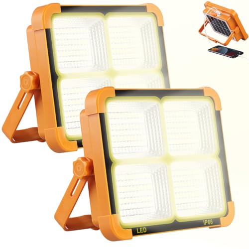 Luminea Baustrahler LED Solar: 2er-Set Solar-Akku-Strahler mit CCT-LEDs & Powerbank, 1000 lm, dimmbar (Akku-Baustrahler mit Solarmodul, Arbeitsleuchte USB, Laterne) von Luminea