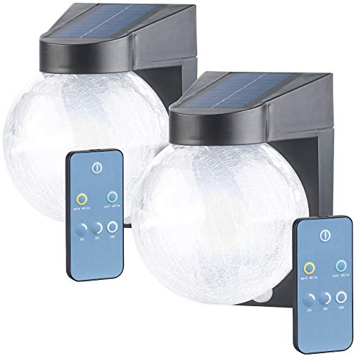 Luminea Wand-Lampen: 2er Pack Solar-LED-Wandleuchte im Crackle-Glas-Design, PIR-Sensor, (Außenleuchte mit Nachtlicht, Wandbeleuchtung Solar, Solarleuchte Bewegungsmelder) von Luminea