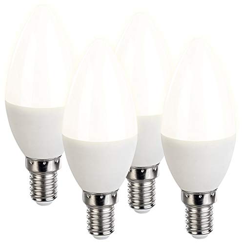 Luminea Kerzenlampen: 4er-Set LED-Kerzen, warmweiß, 470 Lumen, E14, G, 6 Watt (LED Birne E14, LED-Leuchtmittel Kerzen, Deckenleuchte) von Luminea