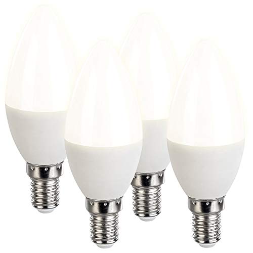 Luminea Leuchtmittel E14: 4er-Set LED-Kerzen, warmweiß, 470 Lumen, E14, G, 6 Watt (LED-Leuchtmittel E14 Kerzen, Leuchtmittel E14 Kerzenform, Deckenleuchte) von Luminea