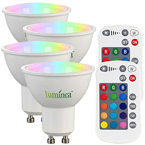 Luminea LED RGB: 4er-Set LED-Spots GU10, RGBW, 4,8 W, 400 lm, dimmbar (GU10 LED-Lampenspot, LED-Beleuchtung GU10, Fernbedienungen) von Luminea